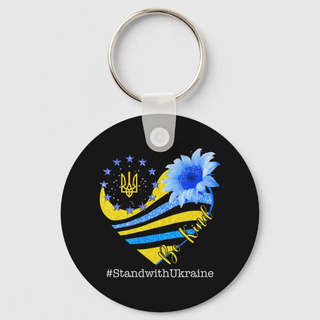 Sunflower Heart Ukrainian Flag Be Kind Stand With  Key Ring (Front)