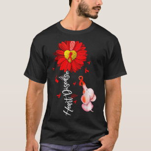 Sunflower Heart Warrior Red Elephant Heart Disease T-Shirt