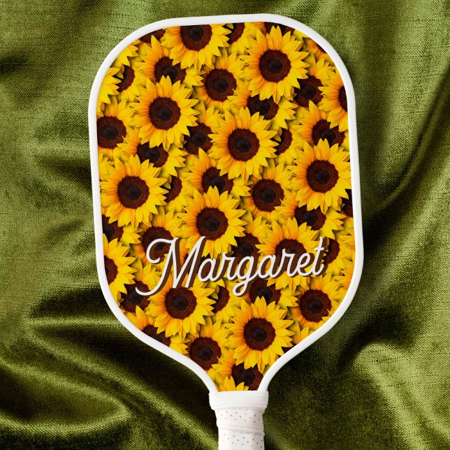 Sunflower Helianthus annuus Elegant Script Name Pickleball Paddle (Creator Uploaded)