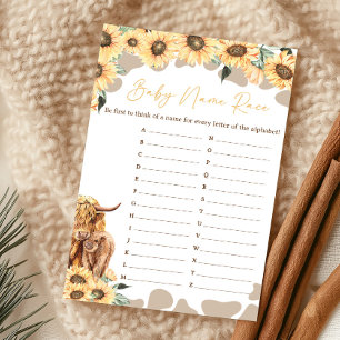 Sunflower Highland Cow Baby Name Race Game