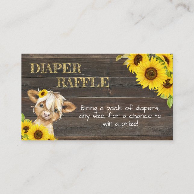 Sunflower Highland Cow Baby Shower Diaper Raffle Enclosure Card (Front)