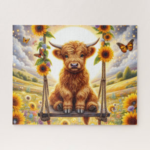 Sunflower Highland Cow Jigsaw Puzzle