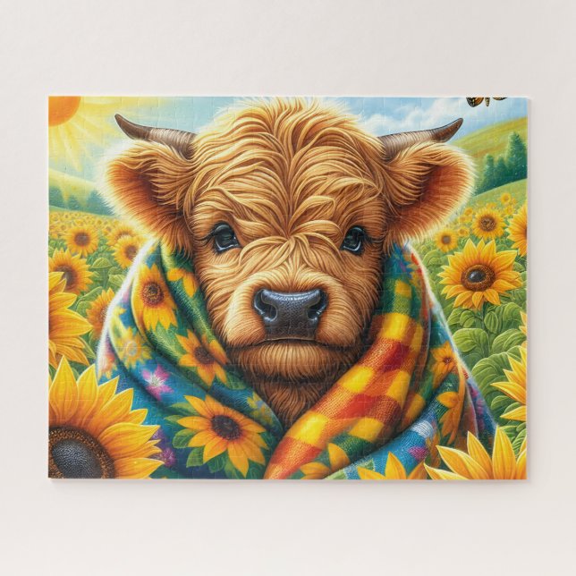 Sunflower Highland Cow Jigsaw Puzzle (Horizontal)
