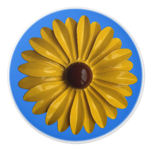 Sunflower Hippie Daisy Flower Floral BOHO Yellow C Ceramic Knob
