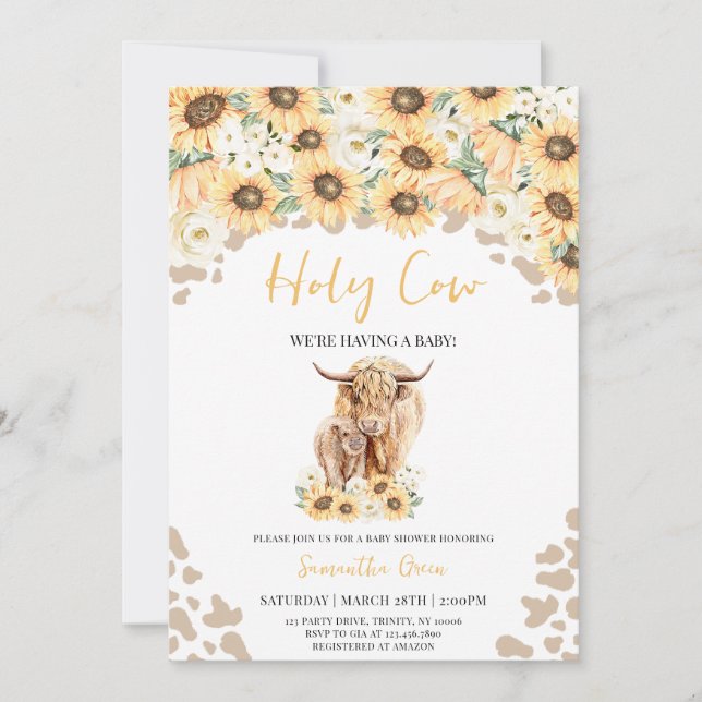 Sunflower Holy Cow Baby Shower Invitation (Front)