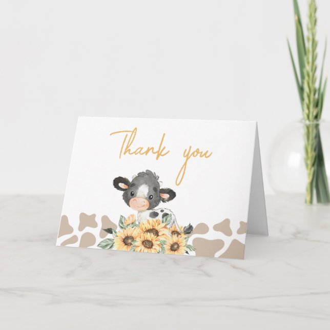 Sunflower Holy Cow Baby Shower Thank You Card (Front)