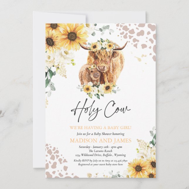 Sunflower Holy Cow Gender Neutral Baby Shower  Invitation (Front)