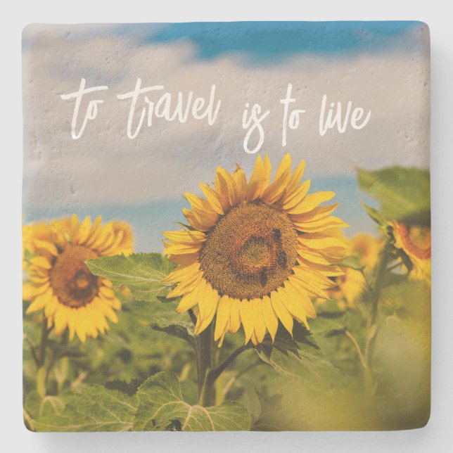 Sunflower Home Decor with Travel Quote Stone Coaster (Front)