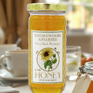 Sunflower Honey 2x3" Realistic Bees Dashed Border Food Label