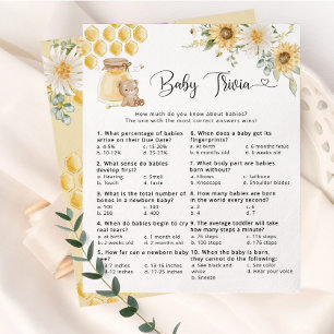 Sunflower honey bear Baby trivia baby shower game