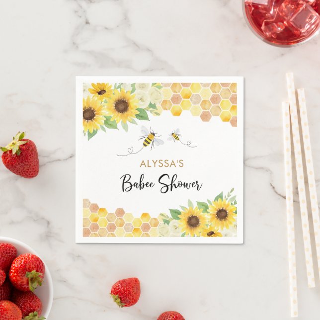 Sunflower Honey Bee Baby Shower Napkin (Insitu)