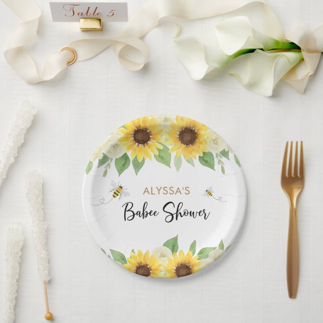 Sunflower Honey Bee Baby Shower Paper Plate (Wedding)