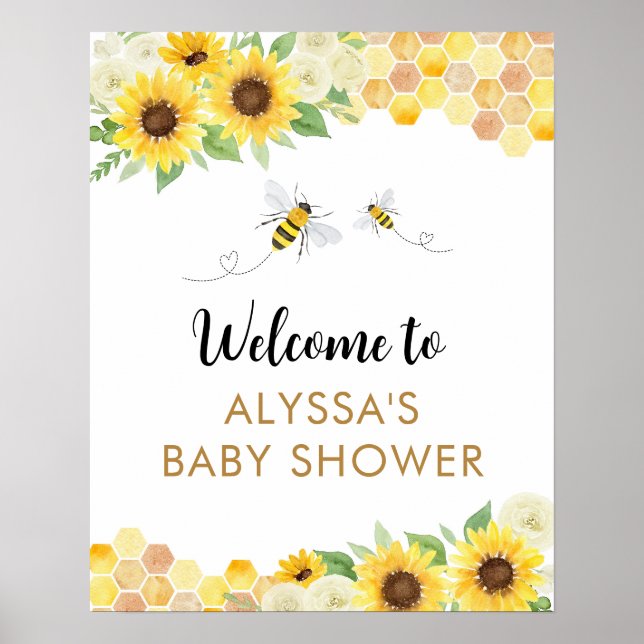Sunflower Honey Bee Baby Shower Welcome Poster (Front)