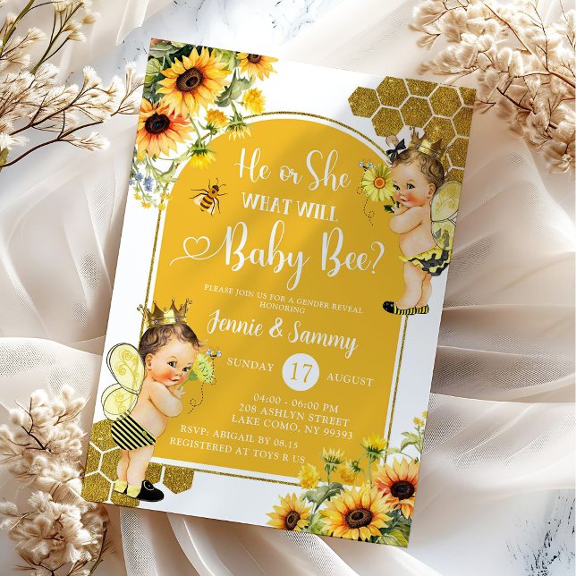Sunflower Honey Bee Gender Reveal Invitation (Creator Uploaded)