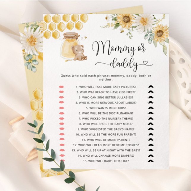 Sunflower honey mummy or daddy baby shower game (Creator Uploaded)