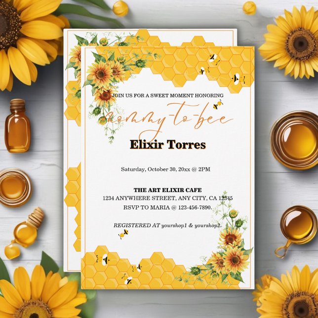 Sunflower Honeycomb Mummy-To-Bee Baby Shower Invitation (Creator Uploaded)