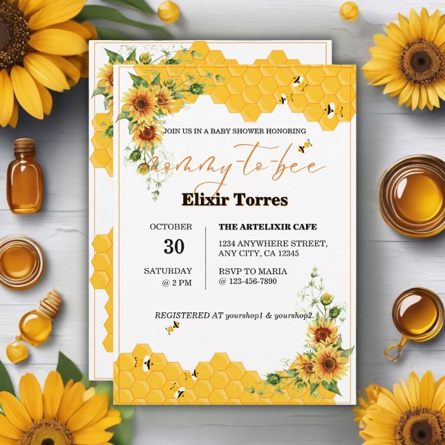 Sunflower Honeycomb Mummy-To-Bee Baby Shower Invitation (Creator Uploaded)