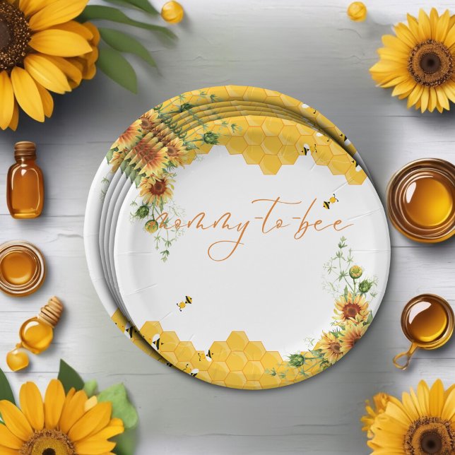 Sunflower Honeycomb Mummy-To-Bee Baby Shower Paper Plate (Creator Uploaded)