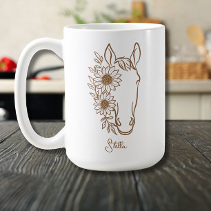 Sunflower Horse Boho Line Art with Name Coffee Mug