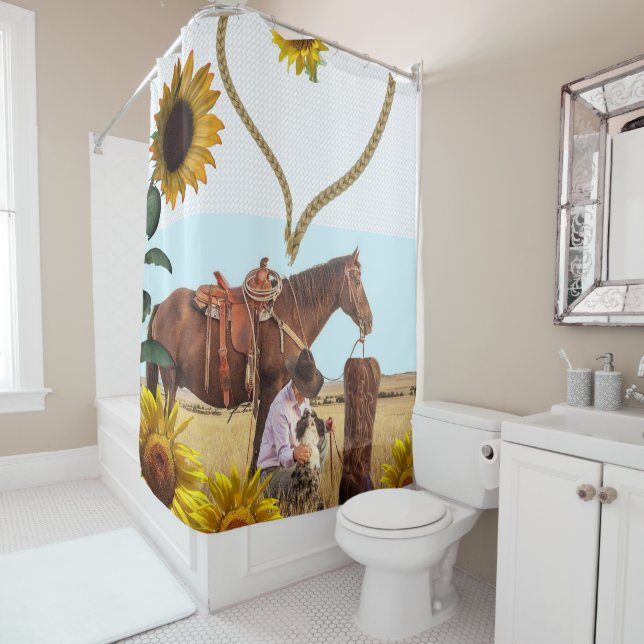 Sunflower Horse Cowboy Shower Curtain (In Situ)