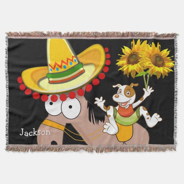 Sunflower Horse Floral Throw Blanket (Front)