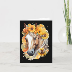 Sunflower Horse Portrait Boho Equestrian Horseback Card
