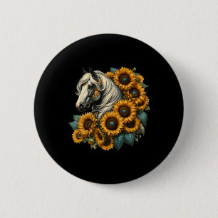 Sunflower Horse Portrait Cowgirl Equestrian Horseb 6 Cm Round Badge