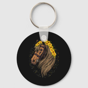 Sunflower Horse Portrait Cowgirl Equestrian Horseb Key Ring