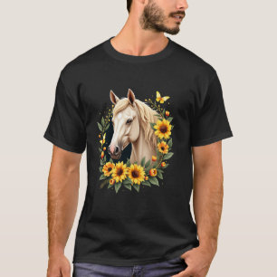 Sunflower Horse Portrait CowGirl Equestrian Horseb T-Shirt