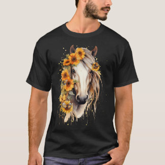 Sunflower Horse Portrait Cowgirl Equestrian T-Shirt
