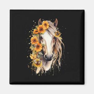 Sunflower Horse Portrait Equestrian Cowgirl Horseb Magnet