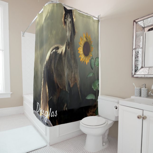 Sunflower Horse Shower Curtain (In Situ)
