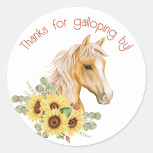 Sunflower Horse Thank you party favour  Classic Round Sticker