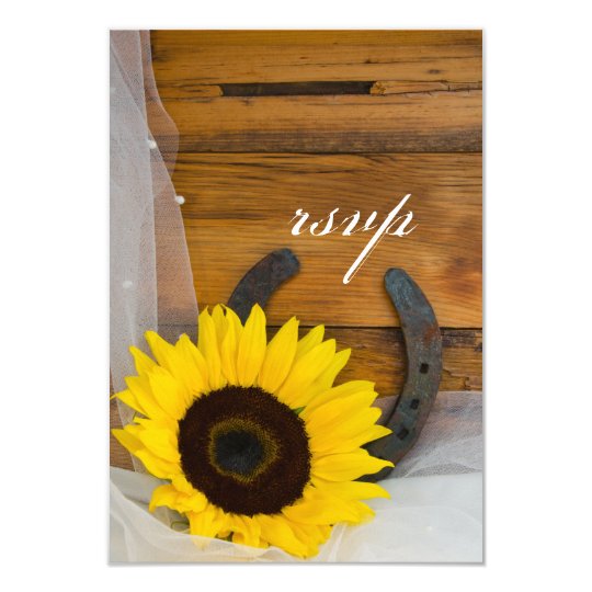 Sunflower Horseshoe Country Western Wedding RSVP Card