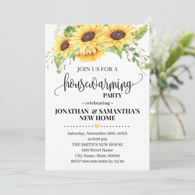 Sunflower Housewarming Floral Country Boho Chic In Invitation (Standing Front)