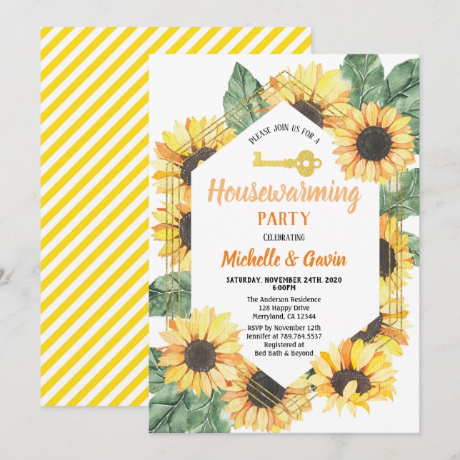 Sunflower Housewarming Party Invitation (Front/Back)