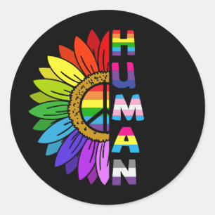 Sunflower Human in Rainbow Color LGBTQ Pride Classic Round Sticker
