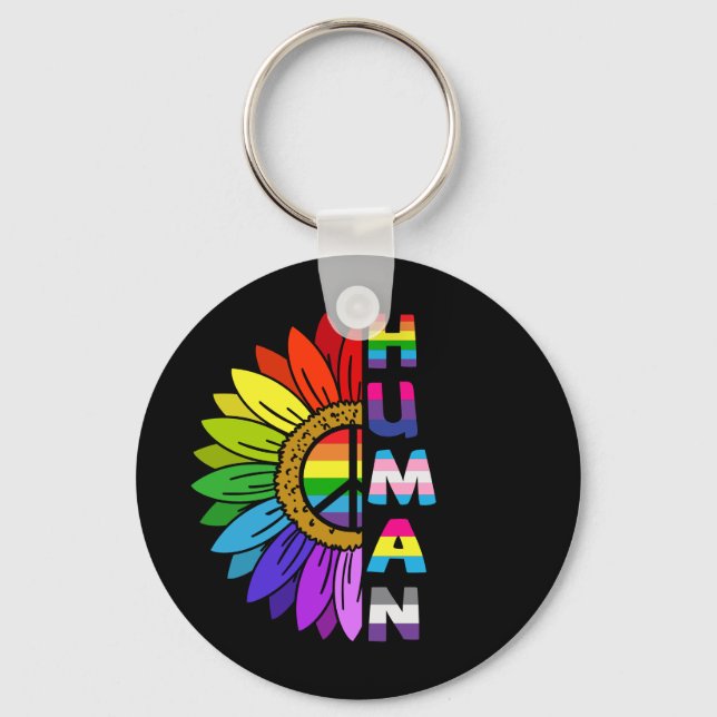 Sunflower Human in Rainbow Colour | LGBTQ | Pride Key Ring (Front)