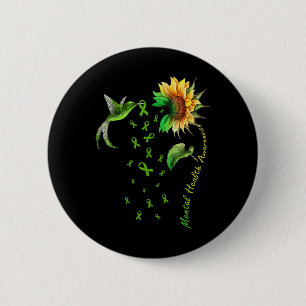Sunflower Hummingbird Ribbon Mental Health Awarene 6 Cm Round Badge