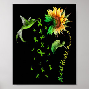 Sunflower Hummingbird Ribbon Mental Health Awarene Poster