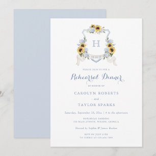 Sunflower Hydrangea Crest Rehearsal Dinner Wedding Invitation