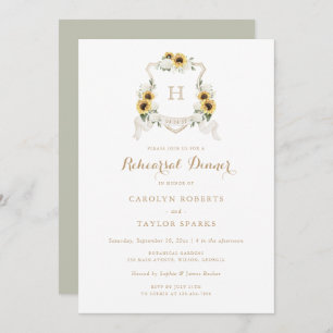 Sunflower Hydrangea Crest Rehearsal Dinner Wedding Invitation