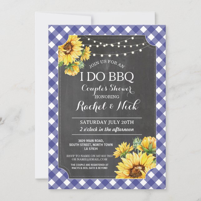 Sunflower I DO BBQ Couples Shower Gingham Invitation (Front)