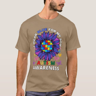 sunflower i wear blue for my son autism awareness T-Shirt