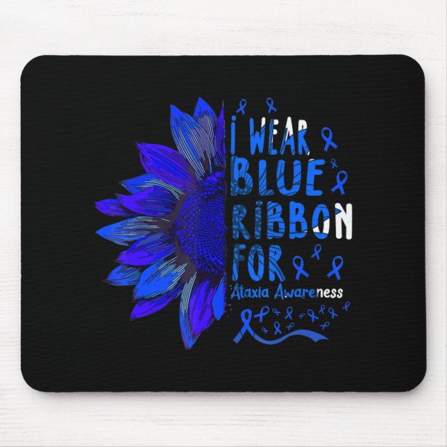 Sunflower I Wear Blue Ribbon for Ataxia Awareness  Mouse Mat (Front)