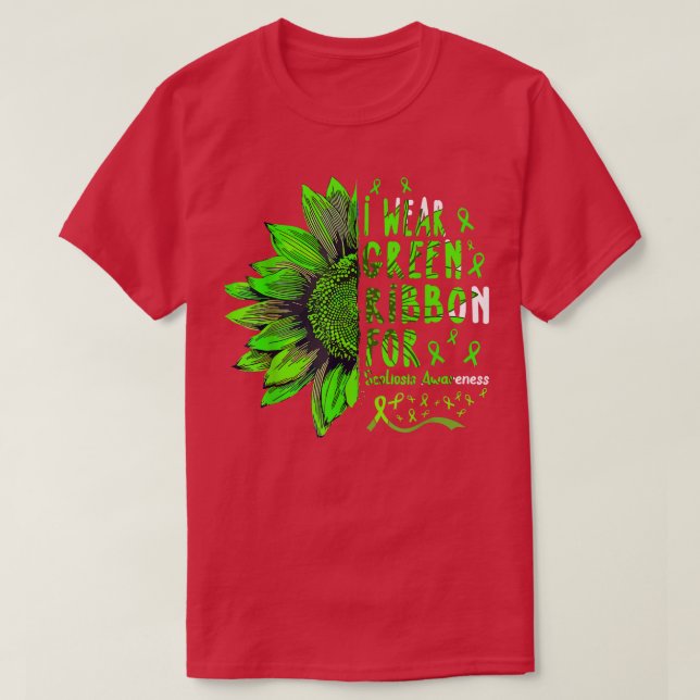 Sunflower I Wear Green Ribbon for Scoliosis Awaren T-Shirt (Design Front)