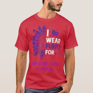 Sunflower I Wear Purple Ribbon Crohns And Colitis  T-Shirt