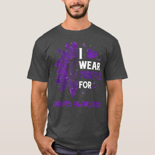 Sunflower I Wear Purple Ribbon Epilepsy Awareness T-Shirt