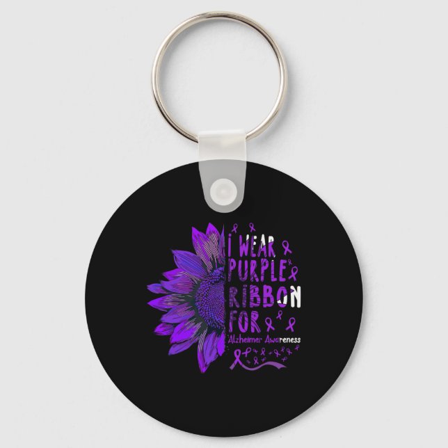 Sunflower I Wear Purple Ribbon for Alzheimer Aware Key Ring (Front)