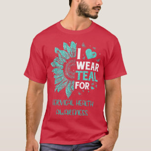 Sunflower I Wear Teal Ribbon Cervical Health Aware T-Shirt